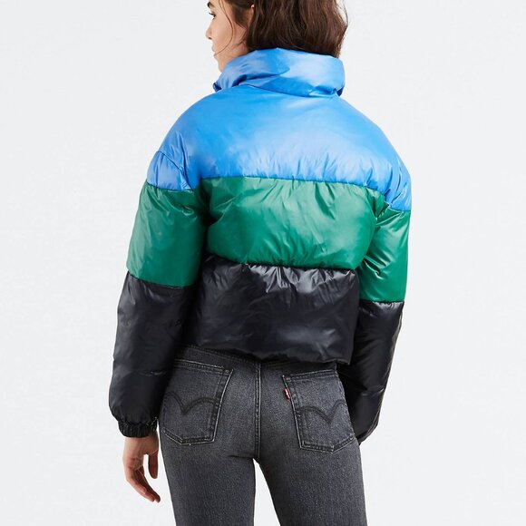 LEVI'S® CROPPED PUFFER JACKET (size Large) BLUE/GREEN/BLACK - Picture 3 of 3